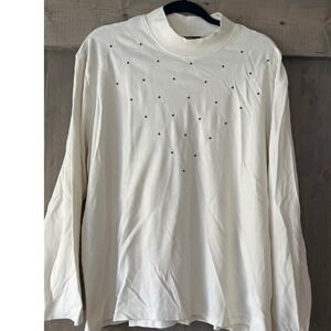 Vintage Southern Lady Shirt Size 2X Long‎ Sleeve Cream Studded High Neck Modest